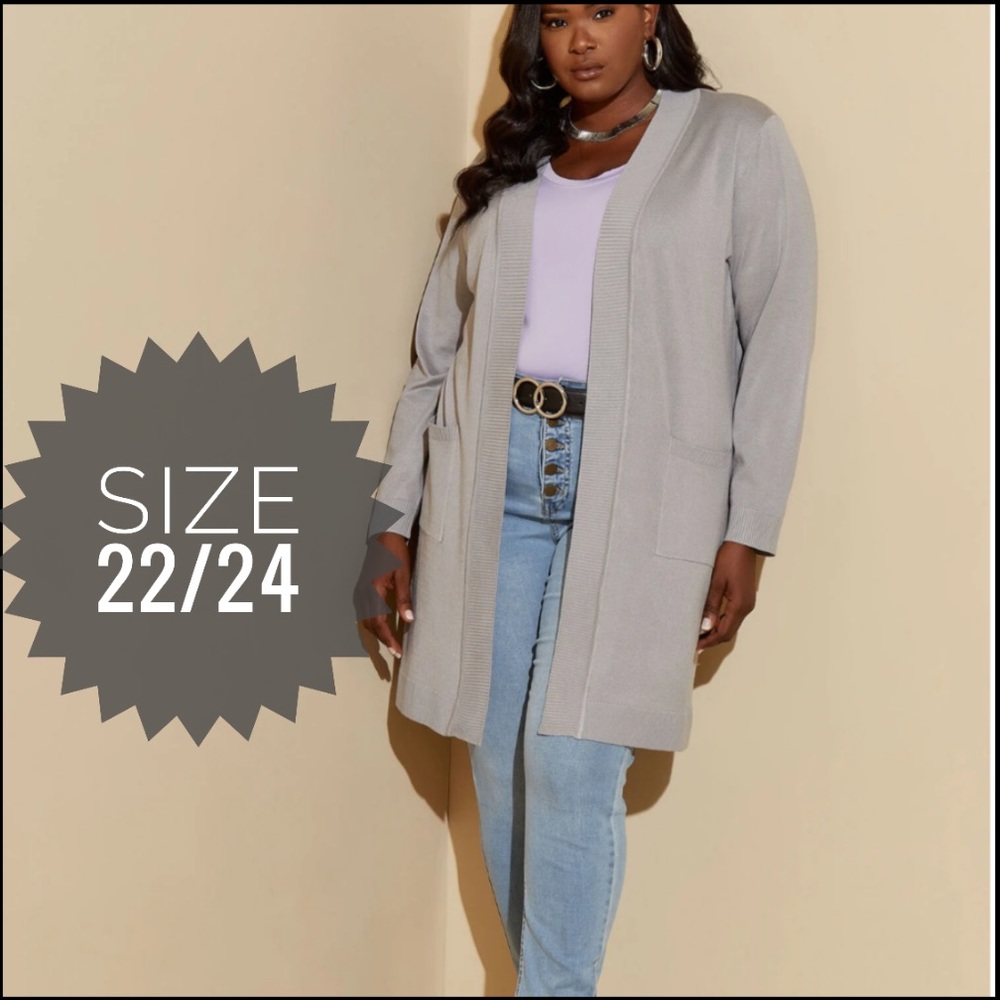 Plus ASHLEY STEWART Gray Open Front Cardigan Sweater 22/24